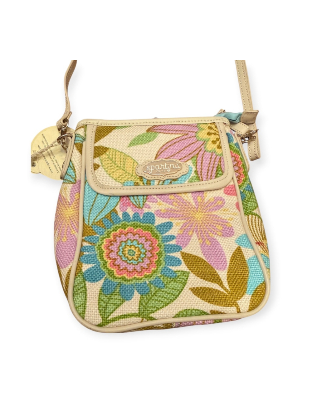 Spartina 449 Floral Crossbody Linen & Leather Bag One Size Beige Multi-color